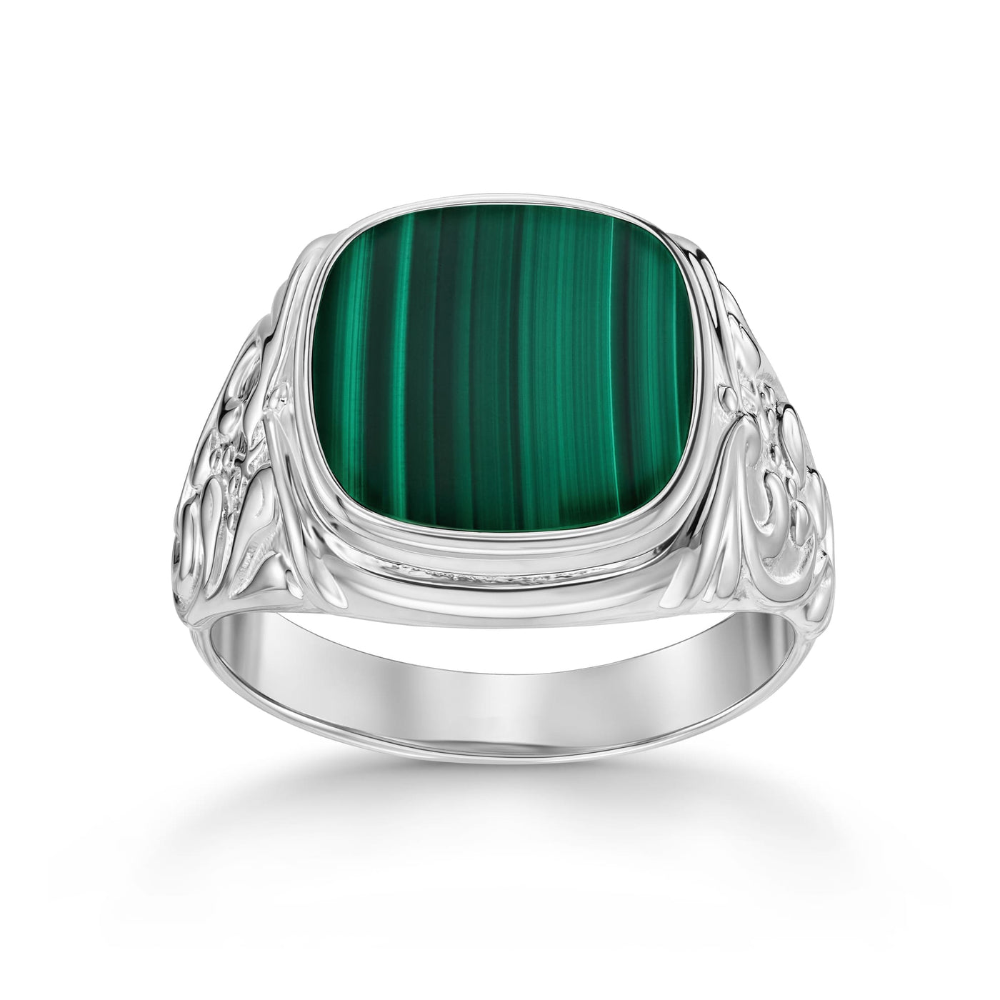 ART NOUVEAU ZEGELRING MALACHIET 585, 750 WITGOUD, 950 PLATINA