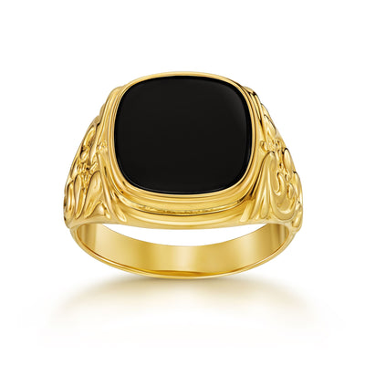 ART NOUVEAU ZEGELRING ONYX 585, 750 GOUD
