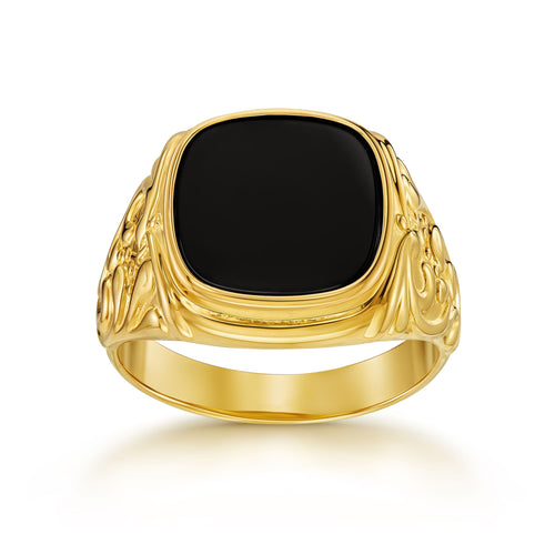 ART NOUVEAU ZEGELRING ONYX 585, 750 GOUD