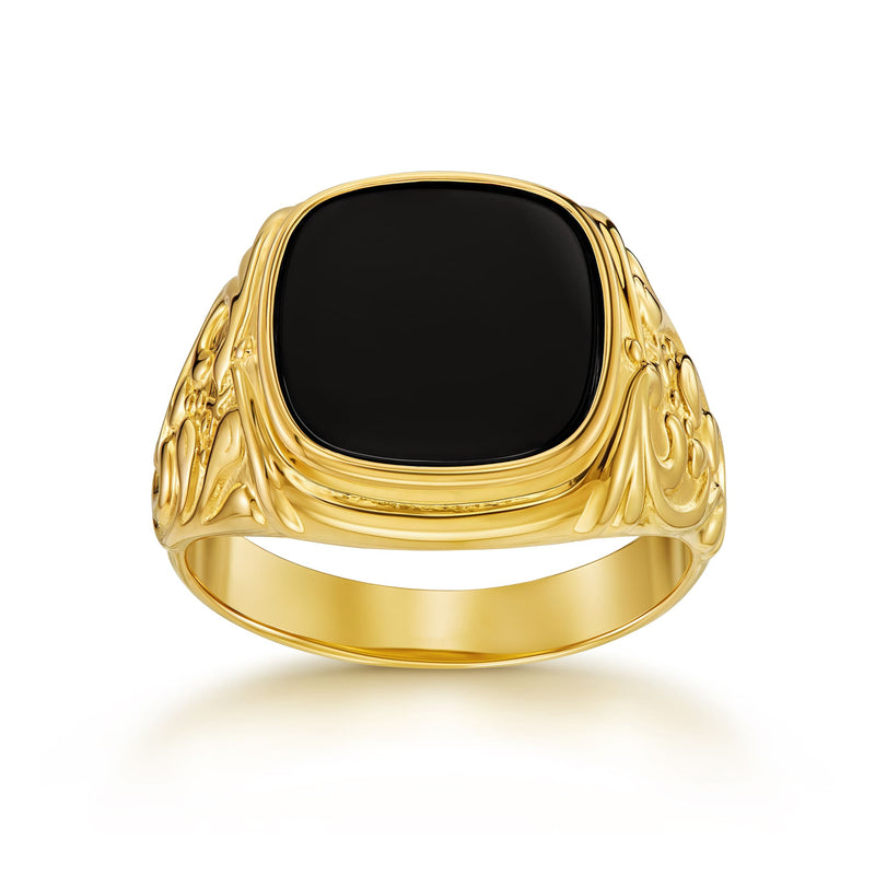 ART NOUVEAU ZEGELRING ONYX 585, 750 GOUD