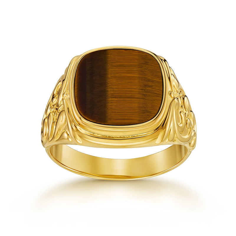 ART NOUVEAU ZEGELRING TIJGEROOG 585, 750 GOUD