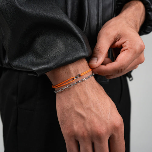 GLORIE ARMBAND ORANJE STOFFARBAND 585 WITGOUD
