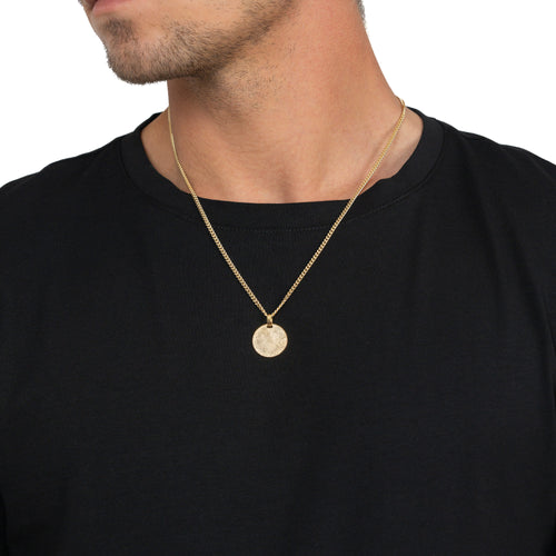 GRAVEERPLAATJE ROND IJSMAT COLLIER 925 ZILVER 18 KARAAT VERGULD
