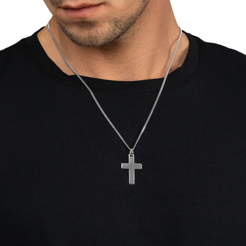 KRUIS KETTING GEPOLIJST 925 ZILVER GERHODINEERD