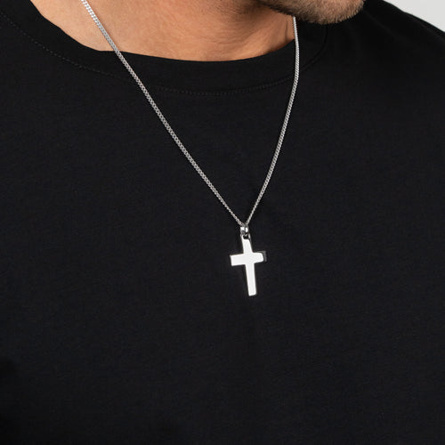 KRUIS KETTING GEPOLIJST 925 ZILVER GERHODINEERD