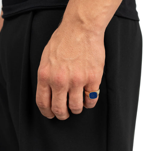 ZEGELRING LAPIS VIERKANT 585, 750 GOUD