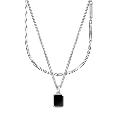 ONYX COLLIER SLANGENKETTING SET 925 ZILVER GERHODINEERD