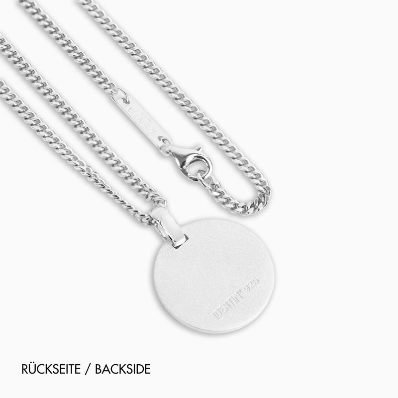 GRAVEERPLAATJE ROND IJSMAT COLLIER 925 ZILVER GERHODINEERD