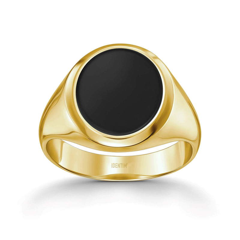 ZEGELRING ONYX OVAAL 585, 750 GOUD