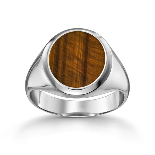 TIGERAUGE OVALE RING 585, 750 WITGOUD, 950 PLATINA