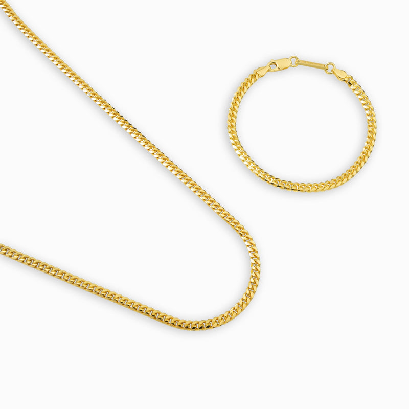 CURB KETTING SET CUBAANS 925 ZILVER 18 KARAAT VERGULD 4,00MM