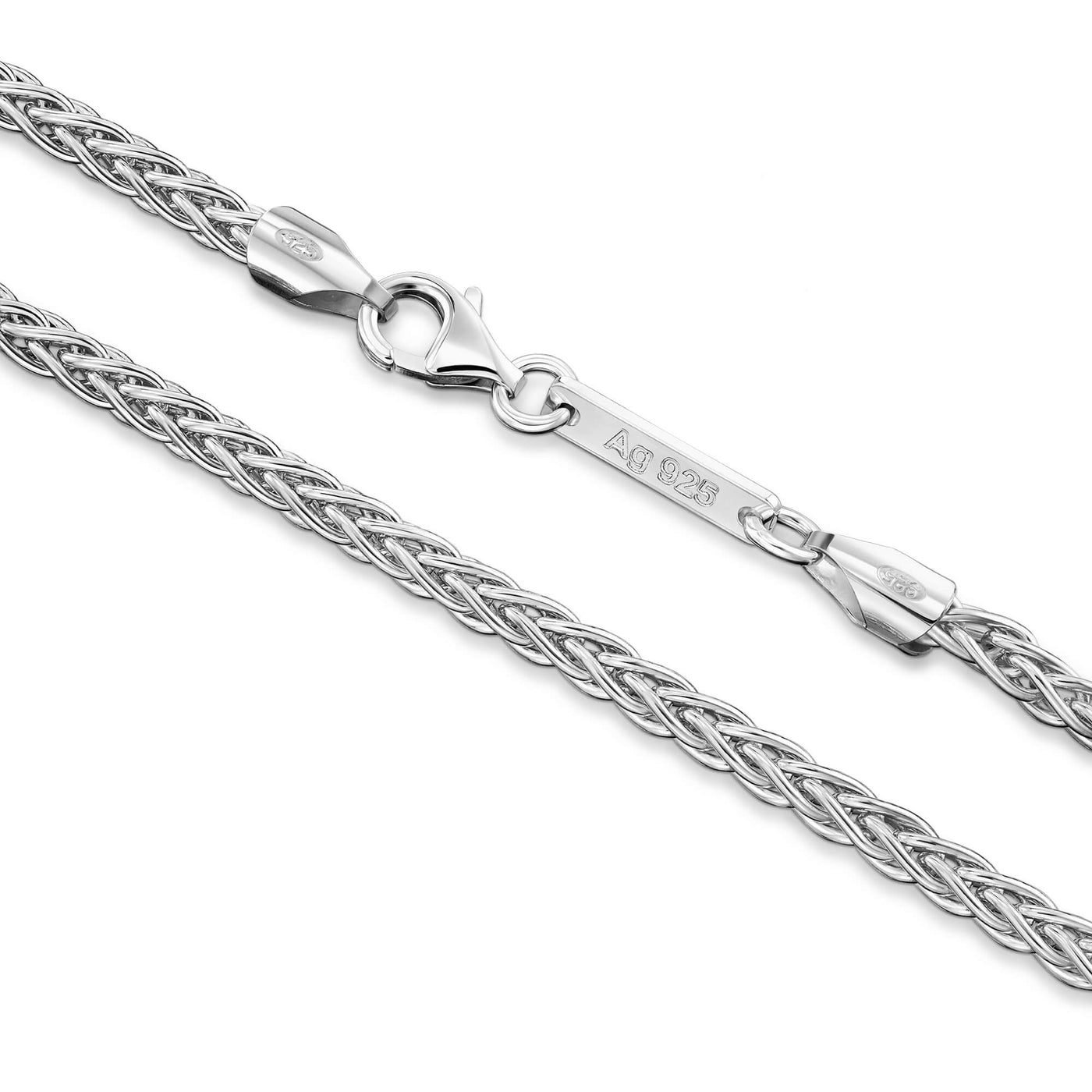 GEVLOCHTEN KETTING ARMBAND 925 ZILVER GERHODINEERD 3,60MM